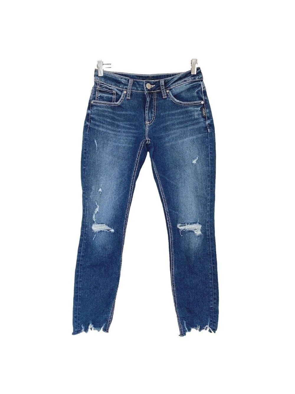 Silver Boyfriend Jeans Distressed Raw Hem Sz 26x27